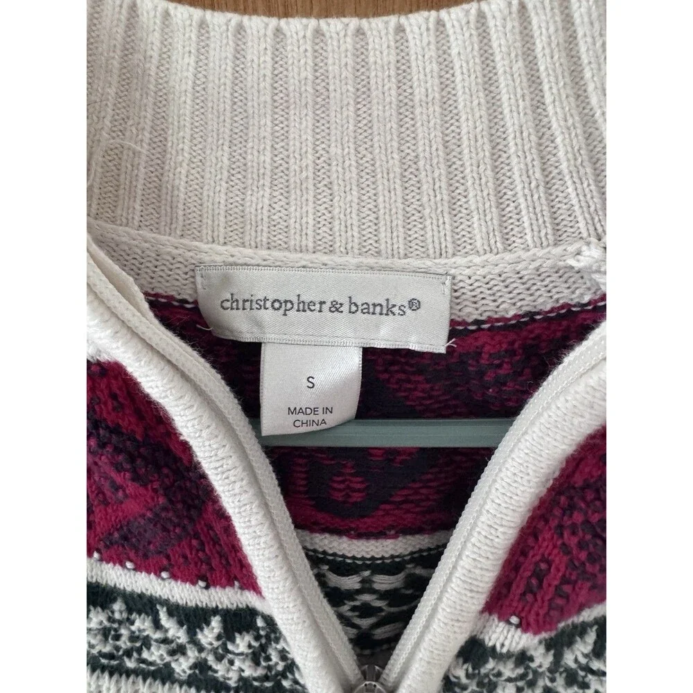 Christopher & Banks Fair Isle Zip Cardigan Sweater Womens Small Nordic Winter